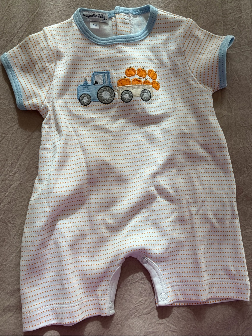 NWOT Magnolia Baby Blue & White Truck Appliqué One-Piece, size 6 month